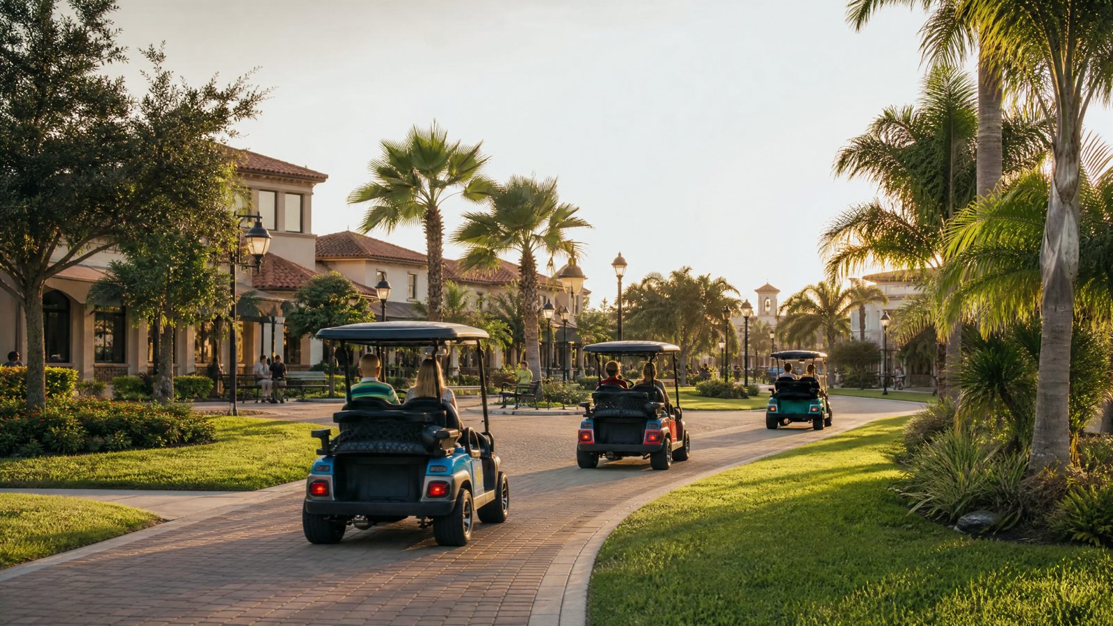 Golf carts on a community cart path in Florida